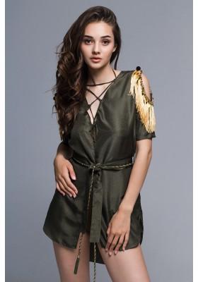 Pure silk beach tunic Military Glam