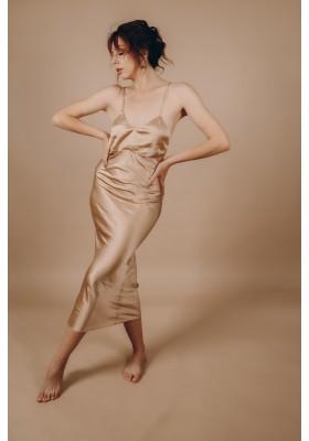 Thalia beige silk slip dress
