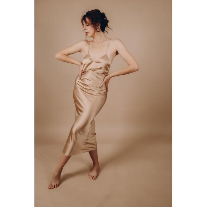 Thalia beige silk slip dress