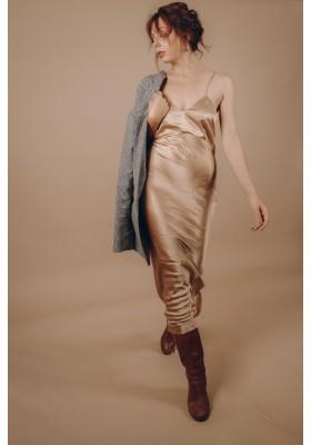Thalia beige silk slip dress