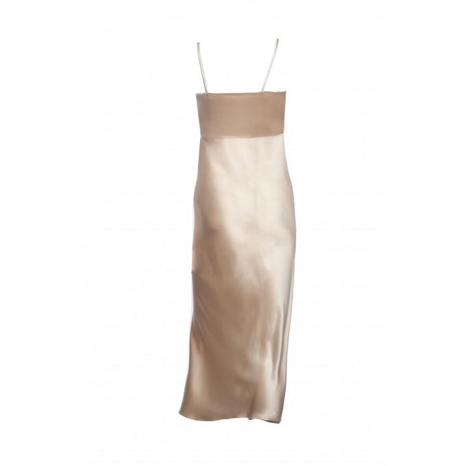 Thalia beige silk slip dress