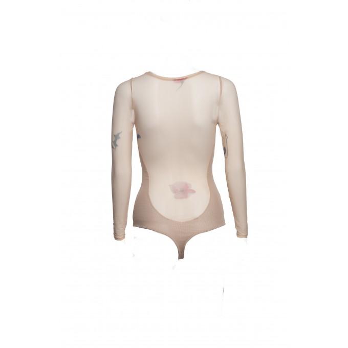 Floral Touch mesh bodysuit with long sleeves