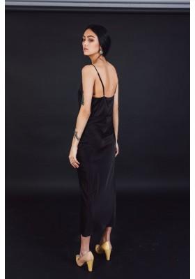 Thalia black silk slip dress