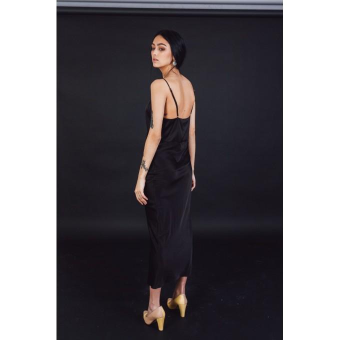 Thalia black silk slip dress