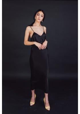 Thalia black silk slip dress