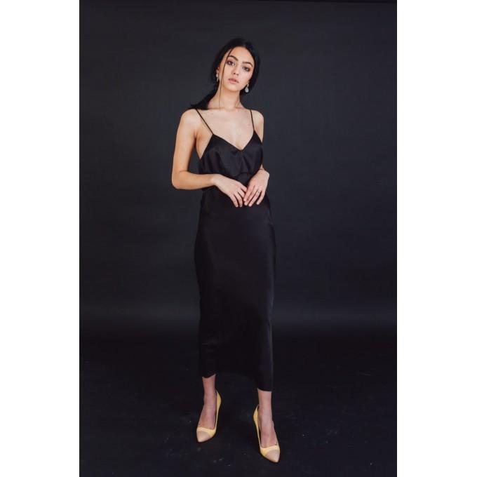 Thalia black silk slip dress