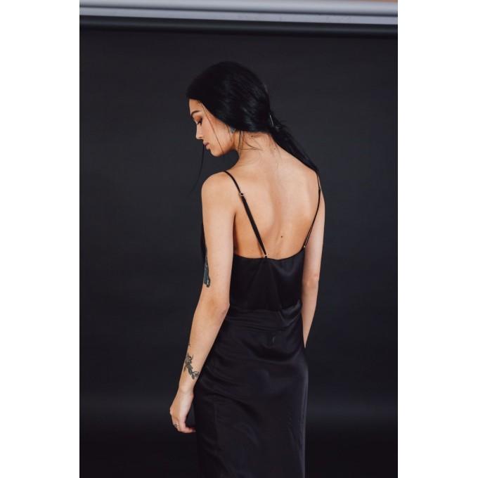 Thalia black silk slip dress