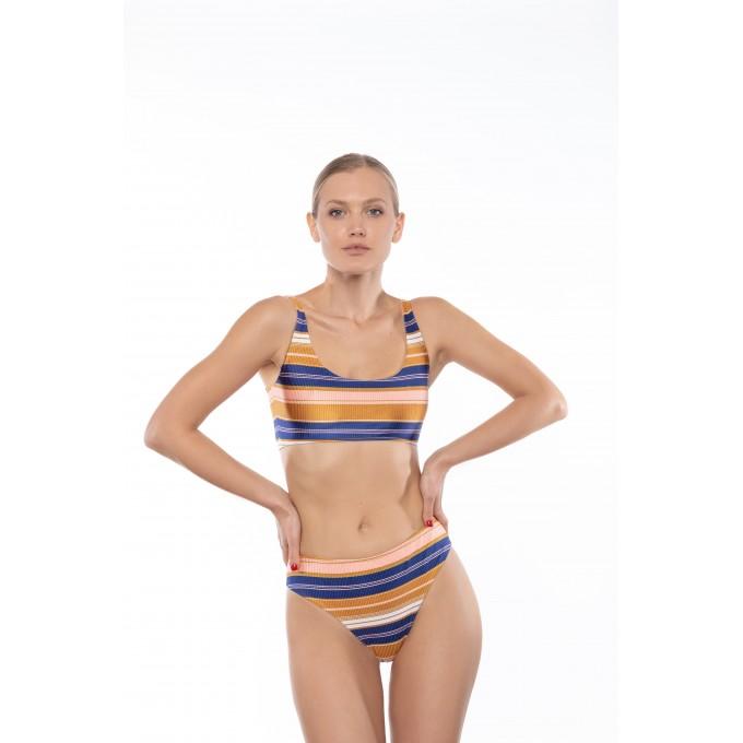 Nala textured bikini with stripes