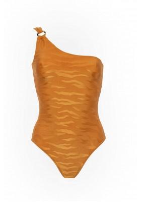 Amber one piece one shoulder swimsuit with tiger texture