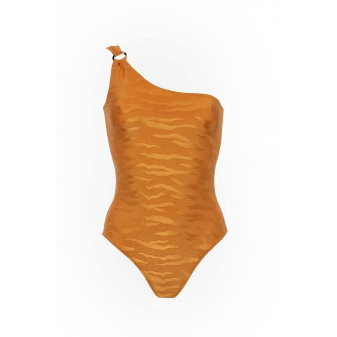 Amber one piece one shoulder swimsuit with tiger texture