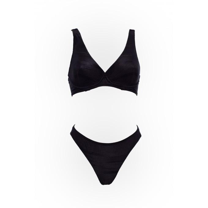 Kylie textured black underwire bikini