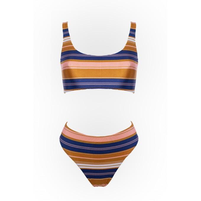 Nala textured bikini with stripes